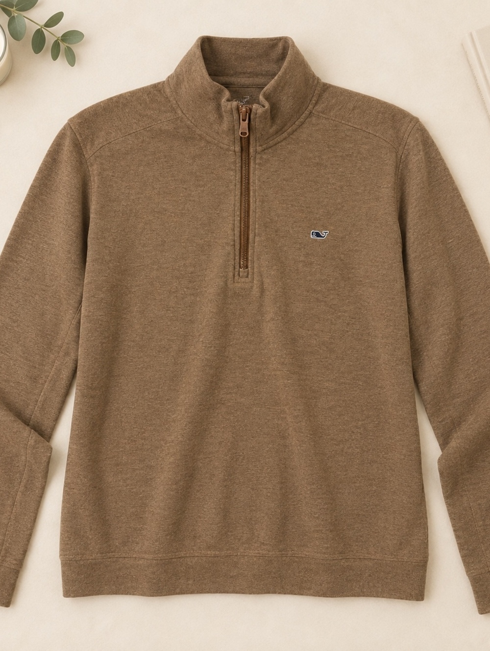 Vineyard Vines Brown 1/4 Zip Sweater Medium Cotton Casual